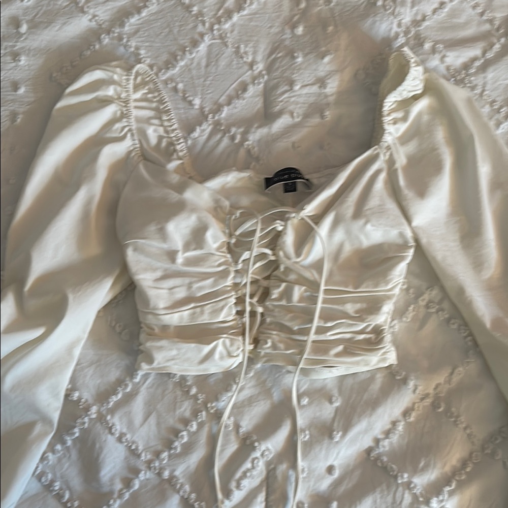 Blue Blush White Puff Sleeve Crop Blouse - Picture 3 of 3